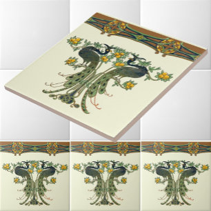 Vintage-Art-Nouveau-Pfauen-und-Obstbäume-Fries Fliese