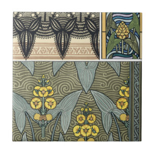 Vintage Art Nouveau Pfeilspitzen-Gartenblumen Fliese