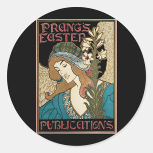Vintage Art Nouveau, Prang's Oster-Publikationen Runder Aufkleber