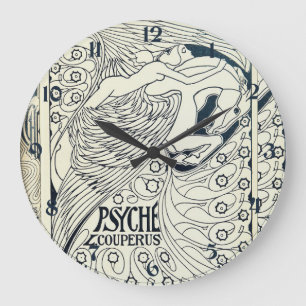 Vintage Art Nouveau Psyche auf geflügeltem Pferd P Große Wanduhr