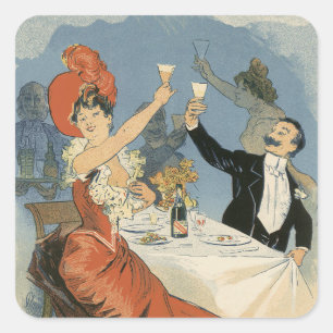 Vintage Art Nouveau, Restaurant Taverne Olympia Quadratischer Aufkleber