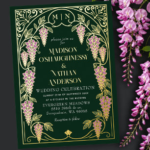 Vintage Art Nouveau Rosa Wisteria Hochzeit Folieneinladung