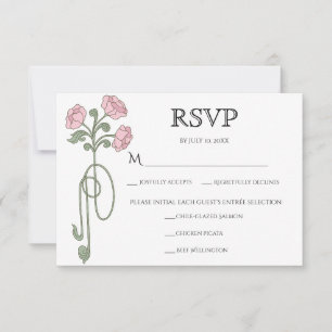 Vintage Art Nouveau Rosenblüten in Rosa und Salbei RSVP Karte