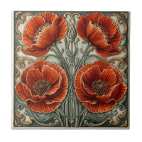 Vintage Art Nouveau Rote Mohnblumen Blumenmuster