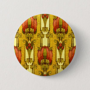 Vintage Art Nouveau rotes Tulpen-Blumenmuster Button