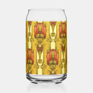 Vintage Art Nouveau rotes Tulpen-Blumenmuster Dosenglas