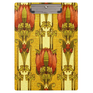 Vintage Art Nouveau rotes Tulpen-Blumenmuster Klemmbrett