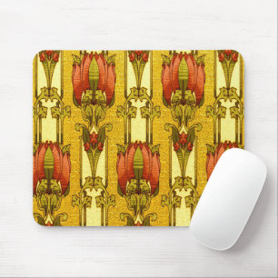 Vintage Art Nouveau rotes Tulpen-Blumenmuster Mousepad