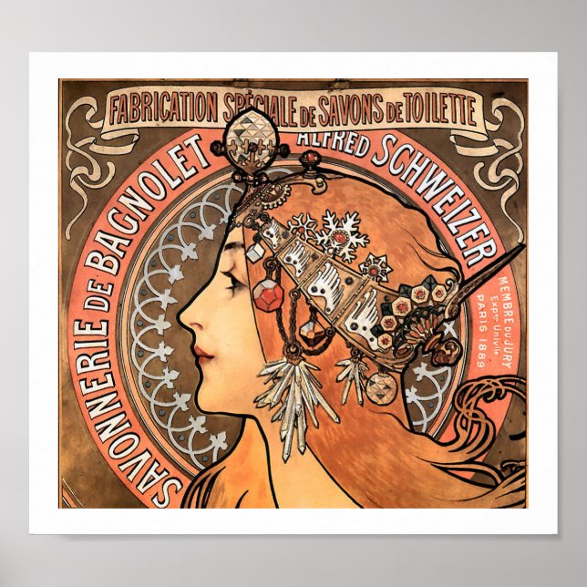 Vintage Art Nouveau Savonnerie de Bagnolet Mucha Poster (Vorne)
