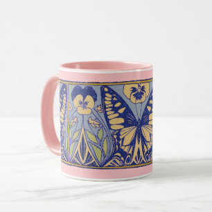 Vintage Art Nouveau Schmetterlinge und Stiefmütter Tasse