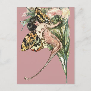 Vintage Art Nouveau Schmetterlingsfee Postkarte