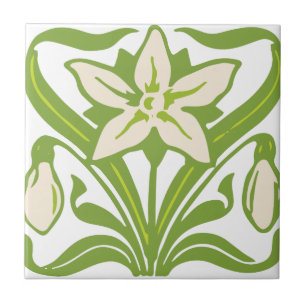 Vintage Art Nouveau Schneeglöckchen Blumen Wallpap Fliese