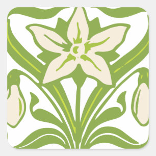 Vintage-Art-Nouveau-Schneeglöckchen-Blumen-Wallpap Quadratischer Aufkleber