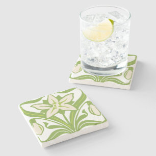 Vintage Art Nouveau Schneeglöckchen Blumen Wallpap Steinuntersetzer