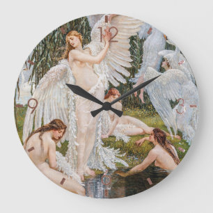 Vintage Art Nouveau Schwanenjungfrauen von W. Cran Große Wanduhr