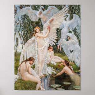 Vintage Art Nouveau Schwanenjungfrauen von W. Cran Poster