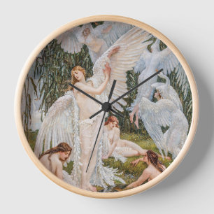 Vintage Art Nouveau Schwanenjungfrauen von W. Cran Uhr
