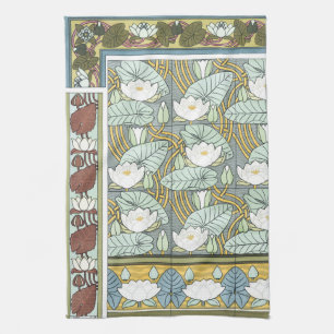 Vintage Art Nouveau, Seerosen-Gartenblumen Geschirrtuch