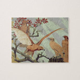 Vintage Art Nouveau Smaragdgrüner Adler Naturkunst Puzzle