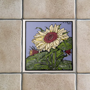Vintage Art Nouveau Sonnenblume kolorierte Reprodu Fliese