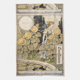 Vintage Art Nouveau Sonnenblumen-Garten Grasset Fr Geschirrtuch