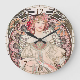 Vintage Art Nouveau Tagtraum von Alphonse Mucha Große Wanduhr