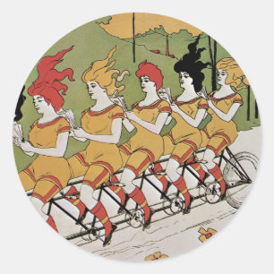 Vintage Art Nouveau, Tandem-Fahrrad mit Kugellager Runder Aufkleber