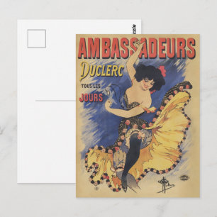 Vintage Art Nouveau Tänzerin Französisches Plakat Postkarte
