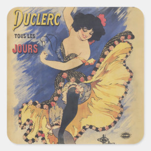 Vintage Art Nouveau Tänzerin Französisches Plakat Quadratischer Aufkleber