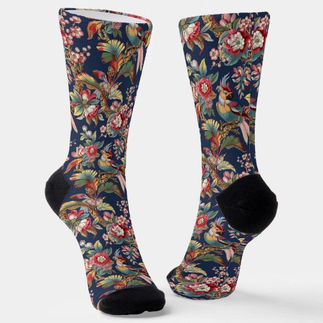 Vintage Art Nouveau Tropische Papageien Muster Socken (Gewinkelt)