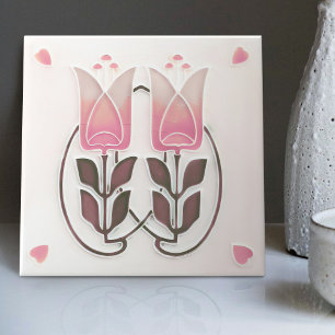Vintage Art Nouveau Tulpen & Herzen Gibbons Fliese