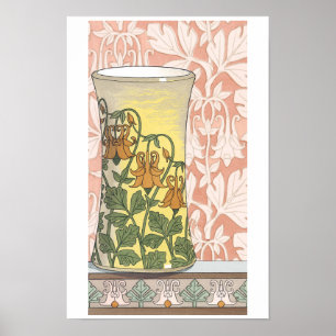 Vintage Art Nouveau, Vasen mit Akelei-Blumen Poster