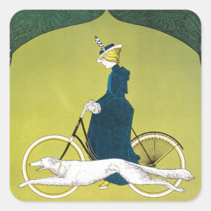 Vintage Art Nouveau, Victoria Fahrrad Werke, Rehm Quadratischer Aufkleber