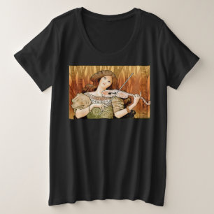 Vintage Art Nouveau Violin Poster   Elegante Musik Große Größe T-Shirt