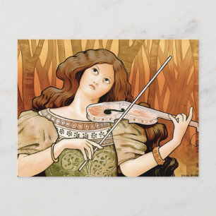 Vintage Art Nouveau Violin Poster   Elegante Musik Postkarte