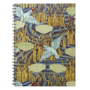Vintage Art Nouveau Vogel- und Sumpf-Naturmuster Notizblock