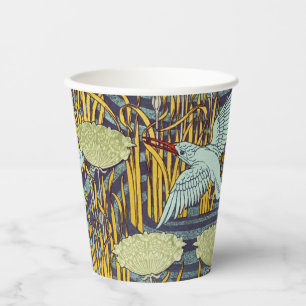 Vintage Art Nouveau Vogel- und Sumpf-Naturmuster Pappbecher