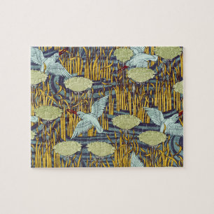 Vintage Art Nouveau Vogel- und Sumpf-Naturmuster Puzzle