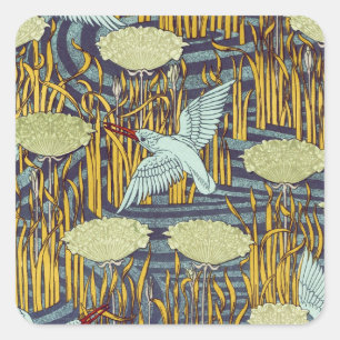Vintage Art Nouveau Vogel- und Sumpf-Naturmuster Quadratischer Aufkleber