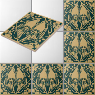 Vintage Art Nouveau Vogelpaar-Muster Fliese