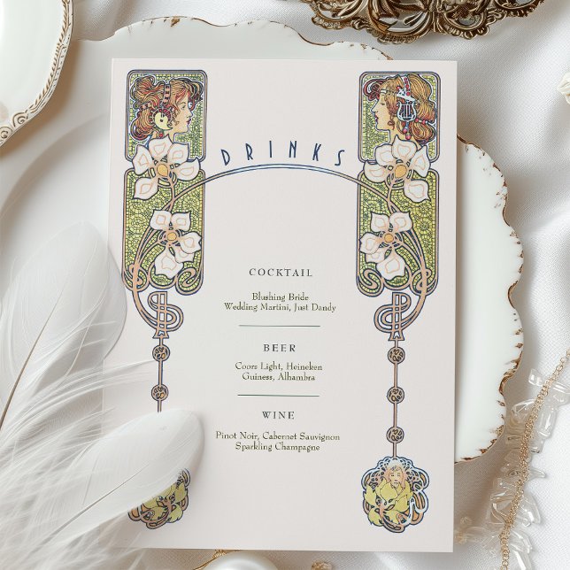 Vintage Art Nouveau Wedding Drinks Menu Card Einladung (Von Creator hochgeladen)