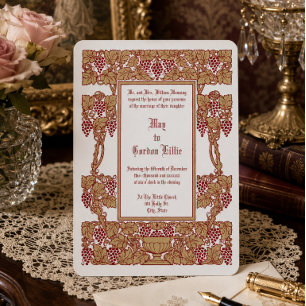 Vintage Art Nouveau Weinrebe Rote Trauben Hochzeit Einladung