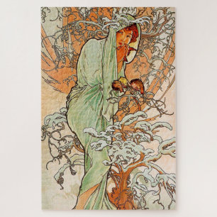 Vintage Art Poster Winter by Alphonse Mucha Puzzle