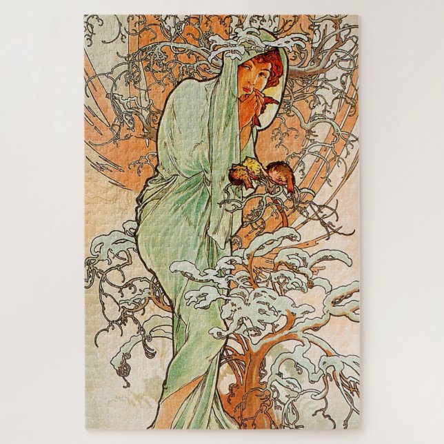 Vintage Art Poster Winter by Alphonse Mucha Puzzle (Vertikal)