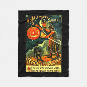 Vintage Art Retro Halloween Hexe Fleecedecke