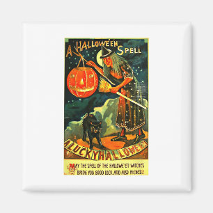 Vintage Art Retro Halloween Hexe Magnet