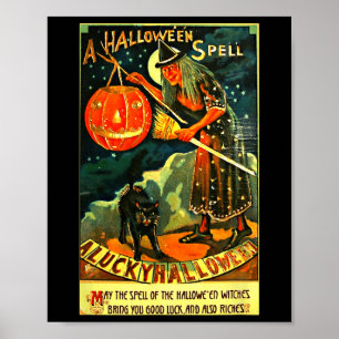 Vintage Art Retro Halloween Hexe Poster