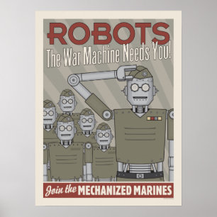 Vintage Art-Roboter-Militär-Propaganda Poster