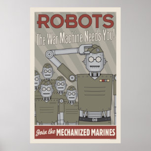 Vintage Art-Roboter-Militär-Propaganda Poster