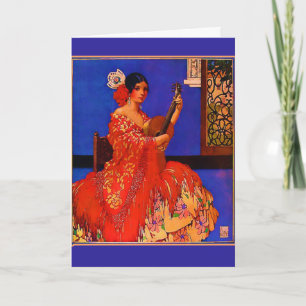 Vintage Art Señorita mit Gitarre Notecards Karte